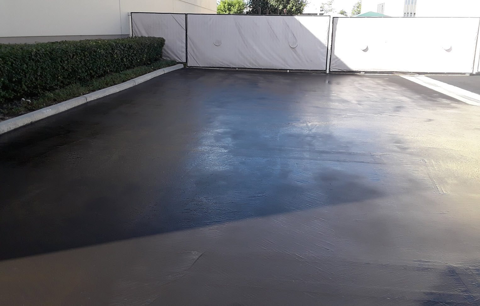Freshly sealed parking lot